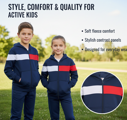 Kids Girls Boys Tracksuit Contrast Panelled Hoodie & Bottom Jogging Suits