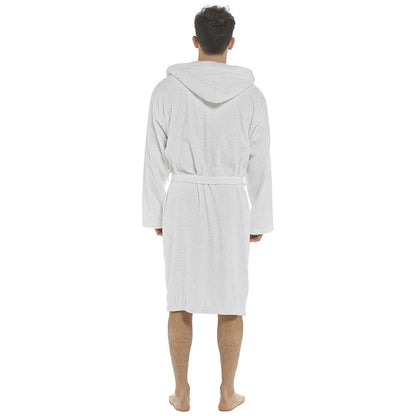 Mens Hooded Towelling Robe Soft Cotton Absorbent Bathrobe with Belt Deep Pockets