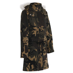 Kids Hooded Camo Parka Jacket Faux Fur Coat For Girls Age 5-13 Years