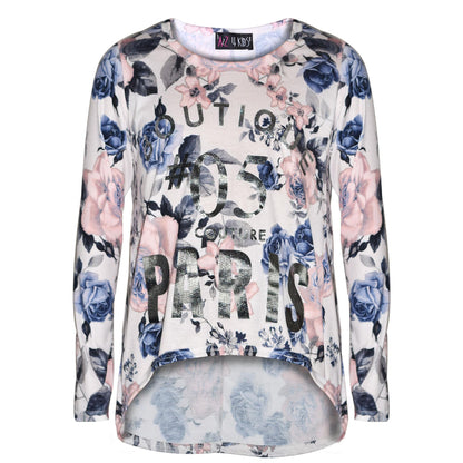 Kids Paris Print Floral Long Sleeve T-Shirt Top Leggings Set Girls Age 7-13 Year