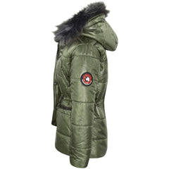 Kids Girls Jackets Puffer Hooded Detachable Faux Fur Wet Look Padded Long Coats