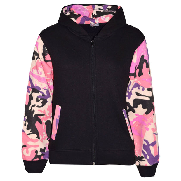 Boys Girls Jackets Kids Fleece Camouflage Hooded Hoodie Zipped Top Jacket 7-13 Y