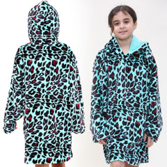 Kids Girls Boys Oversized Hoodie Blue Tartan Printed Snuggle Soft Fleece Blanket