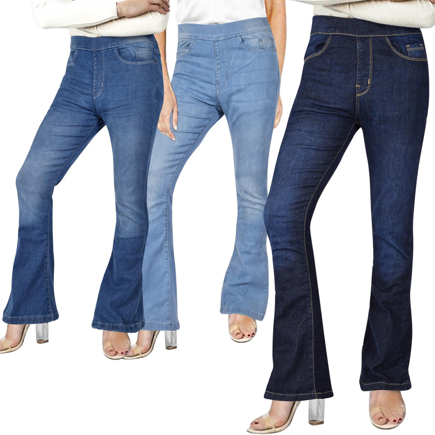 Womens Denim Jeans Comfort Stretch Flared Bell Bottom Fashion Pants For Ladies