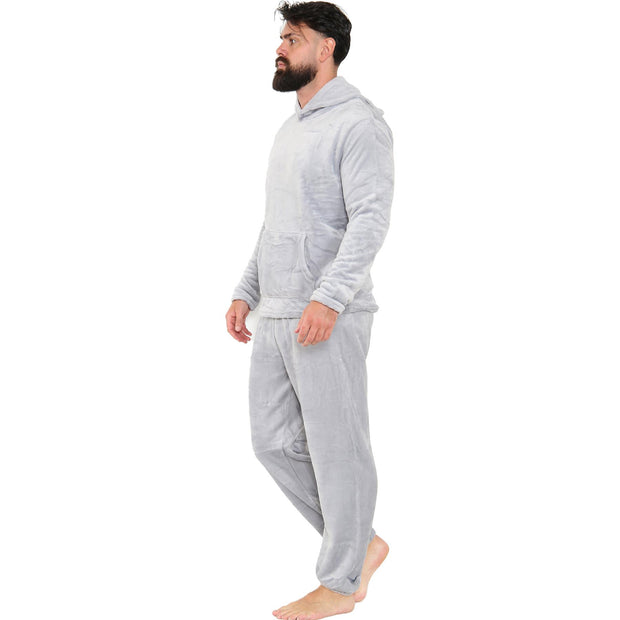 Mens Pyjamas Soft Warm Fleece Adults Hooded Pyjamas 2 Piece Gift Set For Mens