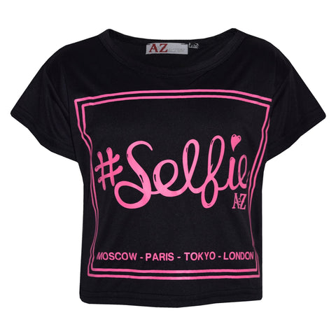 Girls Top Kids #Selfie Print Stylish Fahsion Trendy T Shirt Crop Top 7-13 Years