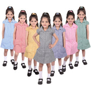 Girls Uniform School Dress Gingham Check Printed Dress With Matching Scrunchies - A2Z 4 Kids