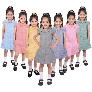 Girls Uniform School Dress Gingham Check Printed Dress With Matching Scrunchies
