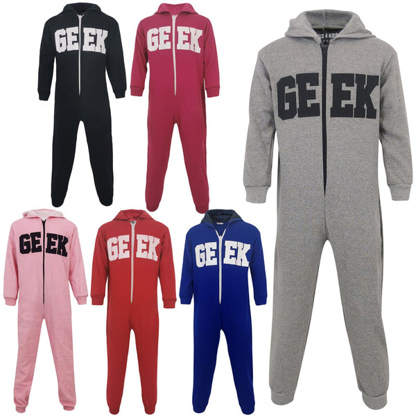 Kids Girls Boy Unisex Geek Print Fleece A2Z Onesie One Piece All In One Jumpsuit
