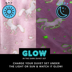Single Duvet Cover Set Glow In The Dark Unicorn Super Soft Warm One Pillow Case
