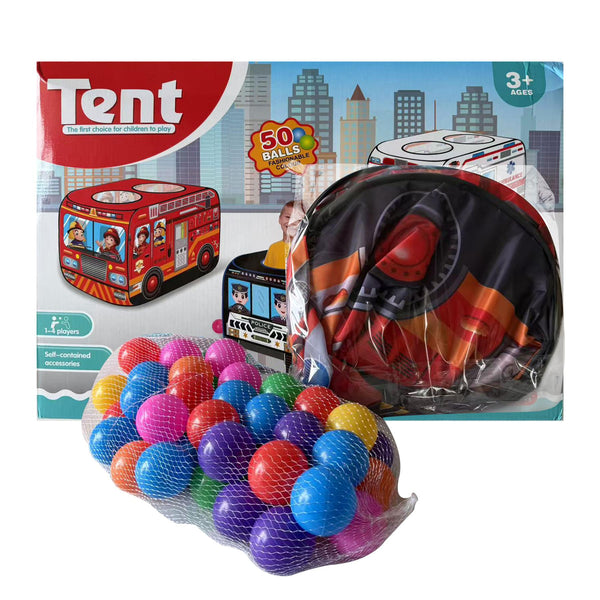 Kids Pop Up Fire Truck Tent with 50 Balls Foldable Playhouse Toy for Toddlers