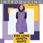 A2Z Kids Girls Down Vest Fashion Oversized Lilac Hooded Quilted Gilet Padded Long Line Vest Jacket Long Sleeveless Coat Urban Winter Wear Age 7-13 Years