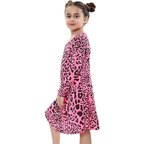 Girls Swing Dress Leopard Top Summer Trendy Top Skater Dresses 5-13 Years