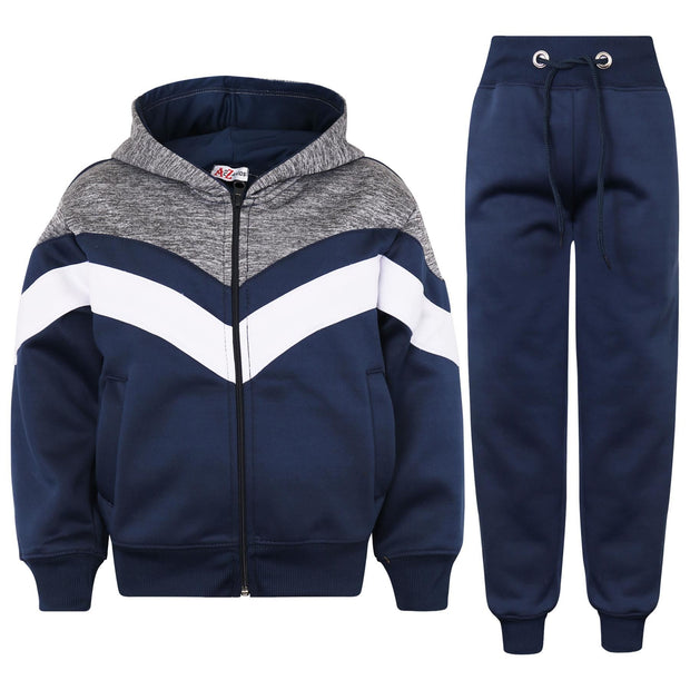 A2Z 4 Kids Girls Boys Unisex Tracksuit Designer's Contrast Panelled Fleece Navy Hooded Zip Up Hoodie & Trouser Gym Wear Jogging Suit Joggers Age 5 6 7 8 9 10 11 12 13 Years