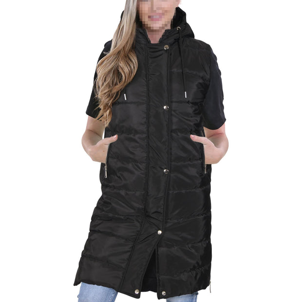 A2Z Ladies Down Vest Oversized Hooded Silver Zipped Quilted Gilet Padded Long Line Vest Black Jacket Long Sleeveless Fashion Coat S/M/L/XL/XXL/3XL/4XL