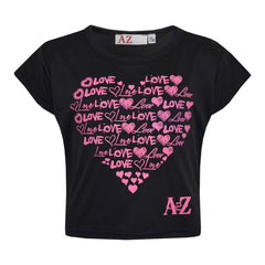 Girls Top Kids Love Print Stylish Crop Top & Fashion Legging Set Age 7-13 Years
