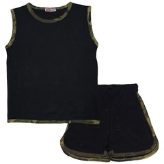 Kids Girls Shorts Set 100% Cotton Camouflage Taped Summer Vest Top Short 5-13 Yr