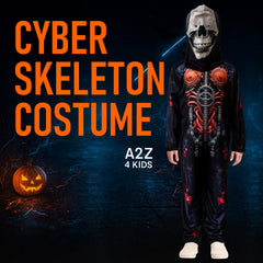 Kids Boys Girls Cyber Skeleton Costume Skull Mask Halloween Fancy Dress Jumpsuit