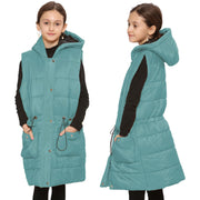 A2Z Kids Girls Down Vest Fashion Oversized Mint Hooded Quilted Gilet Padded Long Line Vest Jacket Long Sleeveless Coat Urban Winter Wear New Age 7-13