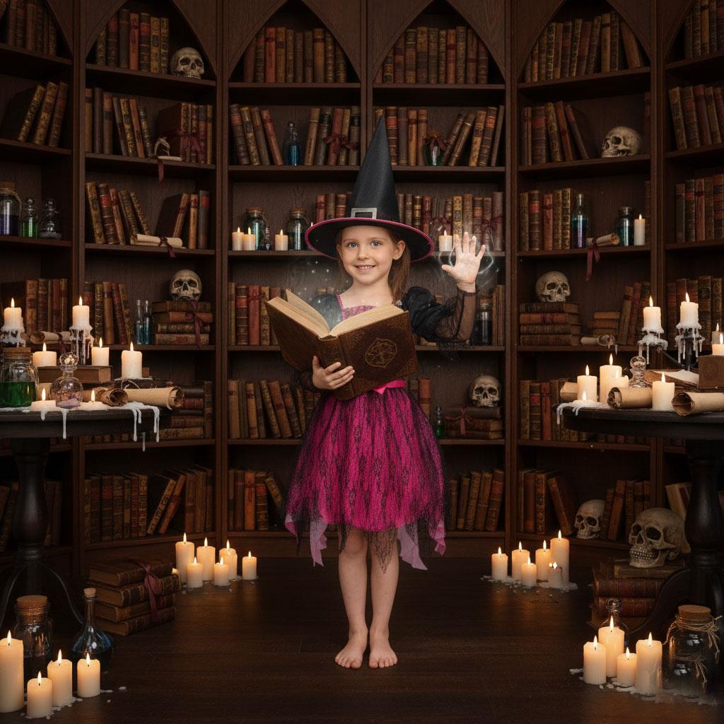 A2Z 4 Kids Girls Halloween Witch Costume Dress with Hat Lace Fancy School Outfit