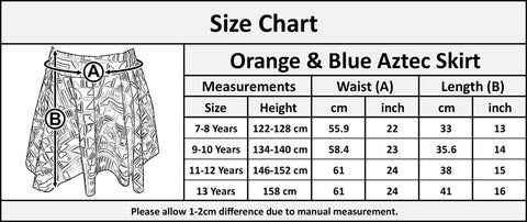 Kids Girls Orange & Blue Aztec Print Skater Skirt Midi Dress Crop Top Legging