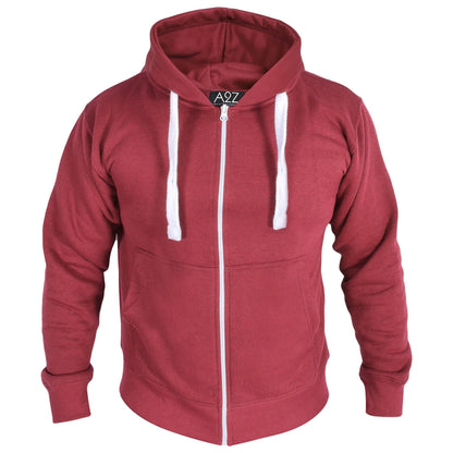 Mens Fleece Plain Zipper Hooded Long Sleeve Sweatshirt For Adults S-4XL