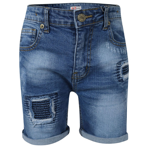 Kids Boys Ripped Mid Blue Denim Shorts Comfort Stretch Jeans Trouser Pants 5-13