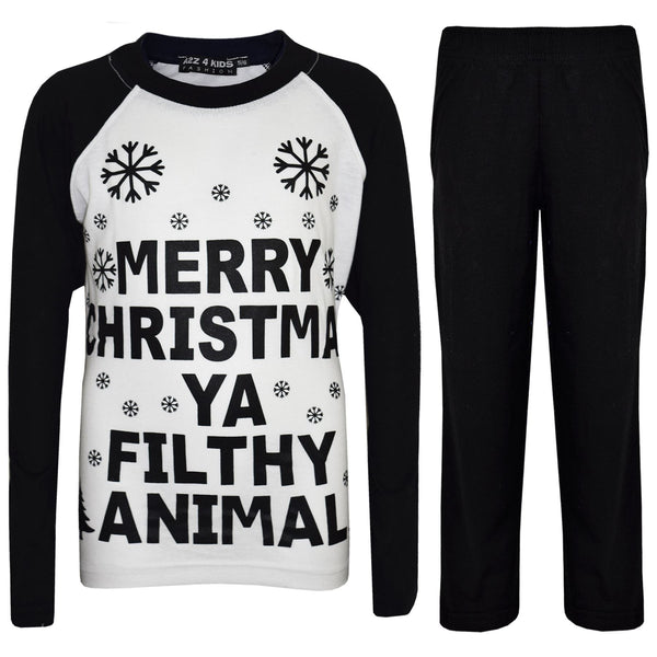Kids Girls PJS Merry Christmas Ya Filthy Animal Print Trendy PJS Age 2-13 Years