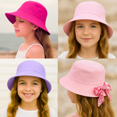 Girls Boys Bucket Hat 100%Cotton Foldable Summer Sun Hat UV Protection Beach Cap