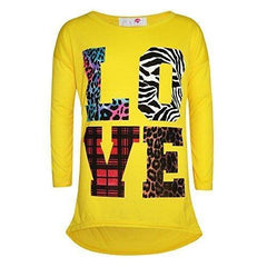 Kids Girls T Shirt LOVE Tartan Zebra Leopard Print Trendy Fashion Top 7-13 Years