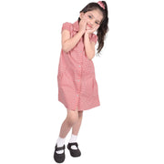 Kids Girls Pack Of 2 Uniform School Dress Gingham Dress With Matching Scrunchies