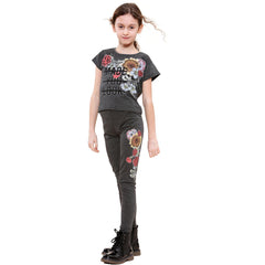 Girls Top Kids Short sleeves Made You Look Print Crop Top & Legging Set 5-13 Yrs