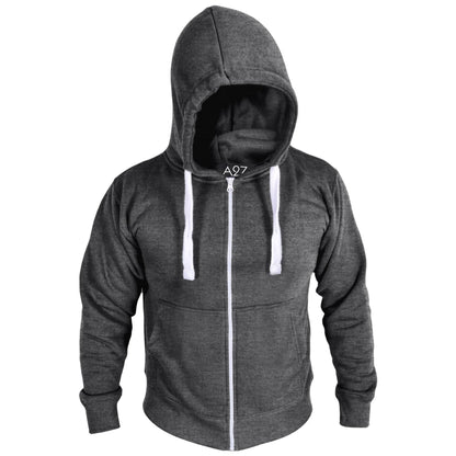 Mens Fleece Plain Zipper Hooded Long Sleeve Sweatshirt For Adults S-4XL