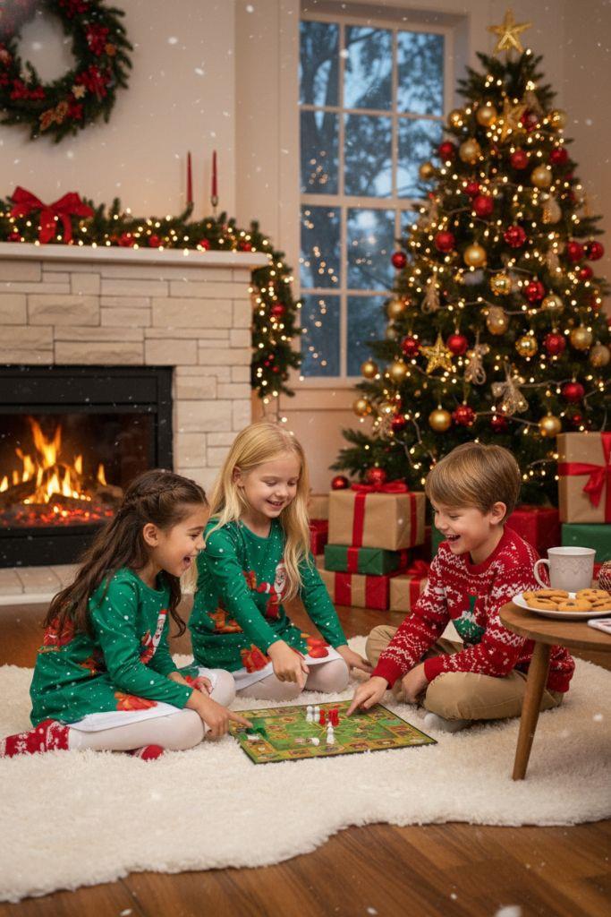 Girls Christmas Swing Dress Santa Sleigh Print Long Sleeve Party Dress Outfit