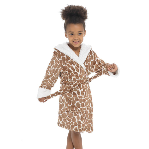 A2Z 4 Kids Girls Bathrobe Hooded Giraffe 3D Animal Robe Cozy All In One Jumpsuit