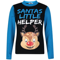 Kids Girls Boys Pyjamas Santas Little Helper Reindeer Contrast Sleeves Xmas PJS