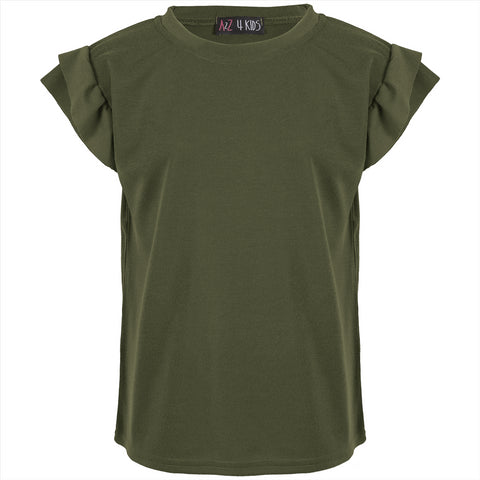Kids Girls Flared Cap Sleeves Crop Top Plain Color T Shirt Top & Hot Shorts Set
