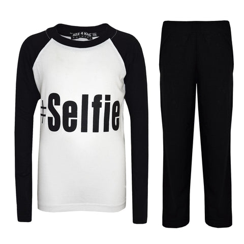 Kids Girls Boys PJ's " #SELFIE " Printed Stylish Pyjamas New Age 5-13 Years