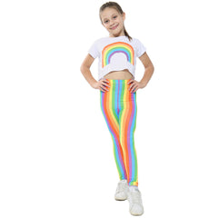 Kids Girls Crop Top & Legging Set Rainbow Fashion Two Piece Outfit Clothing Set