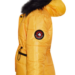 Kids Girls Jackets Puffer Hooded Detachable Faux Fur Wet Look Padded Long Coats