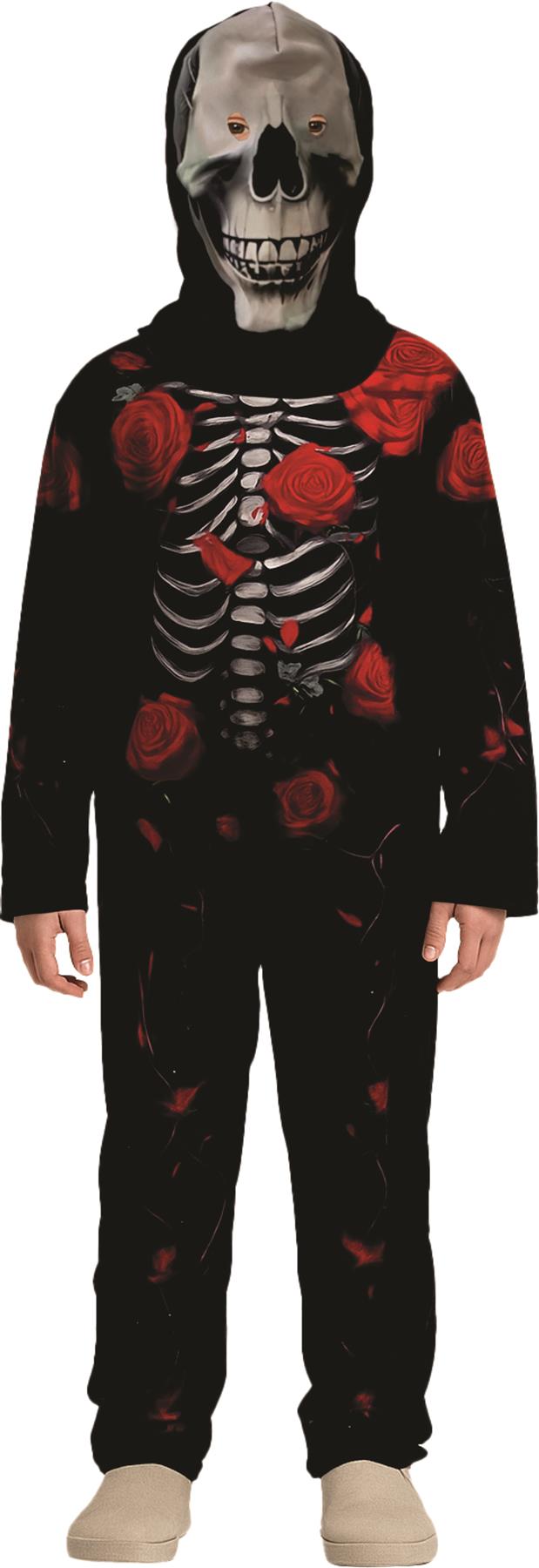 A2Z 4 Kids Boys Girls Rose Skeleton Halloween Costume Fancy Dress with Hooded