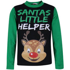 Kids Girls Boys Pyjamas Santas Little Helper Reindeer Contrast Sleeves Xmas PJS