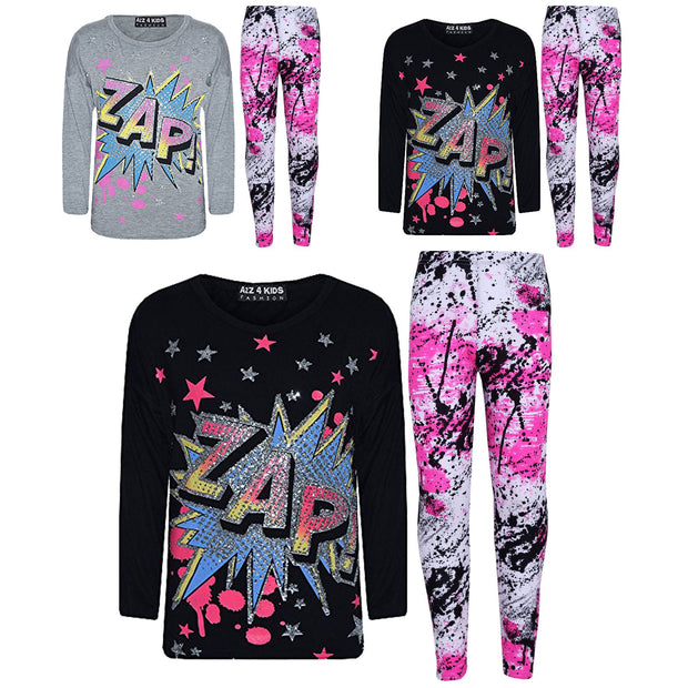 A2Z 4 Kids® Girls Top Kids Designer's Zap Print Trendy T Shirt Tops & Splash Print Legging Set Age 7 8 9 10 11 12 13 Years