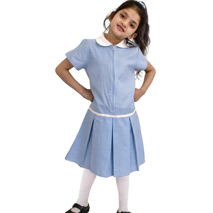 Kids Girls Gingham School Dress Zip Up Check Dresses With Matching Scrunchies