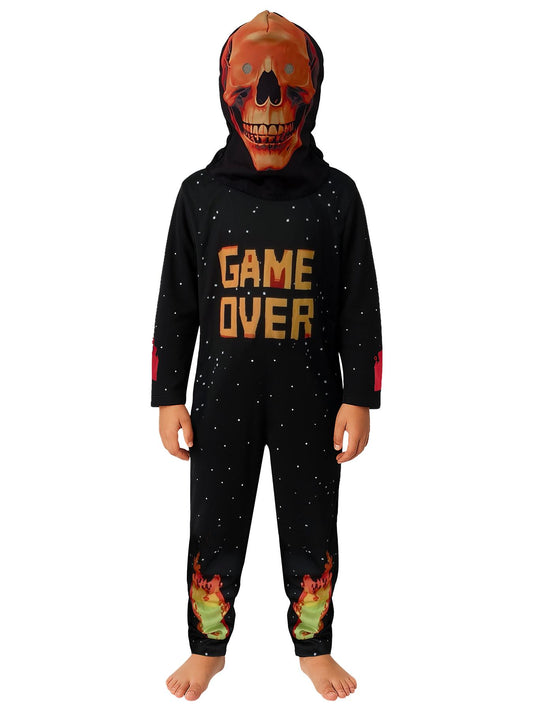 A2Z 4 Kids Game Over Skeleton Costume Halloween Fancy Dress Spooky Gamer Cosplay