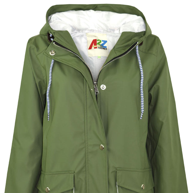 A2Z 4 Kids PU Raincoat Green Jackets Windbreaker Waterproof Parka Shower Resistant Hooded Raincoat Girls Boys Age 5-13 Years