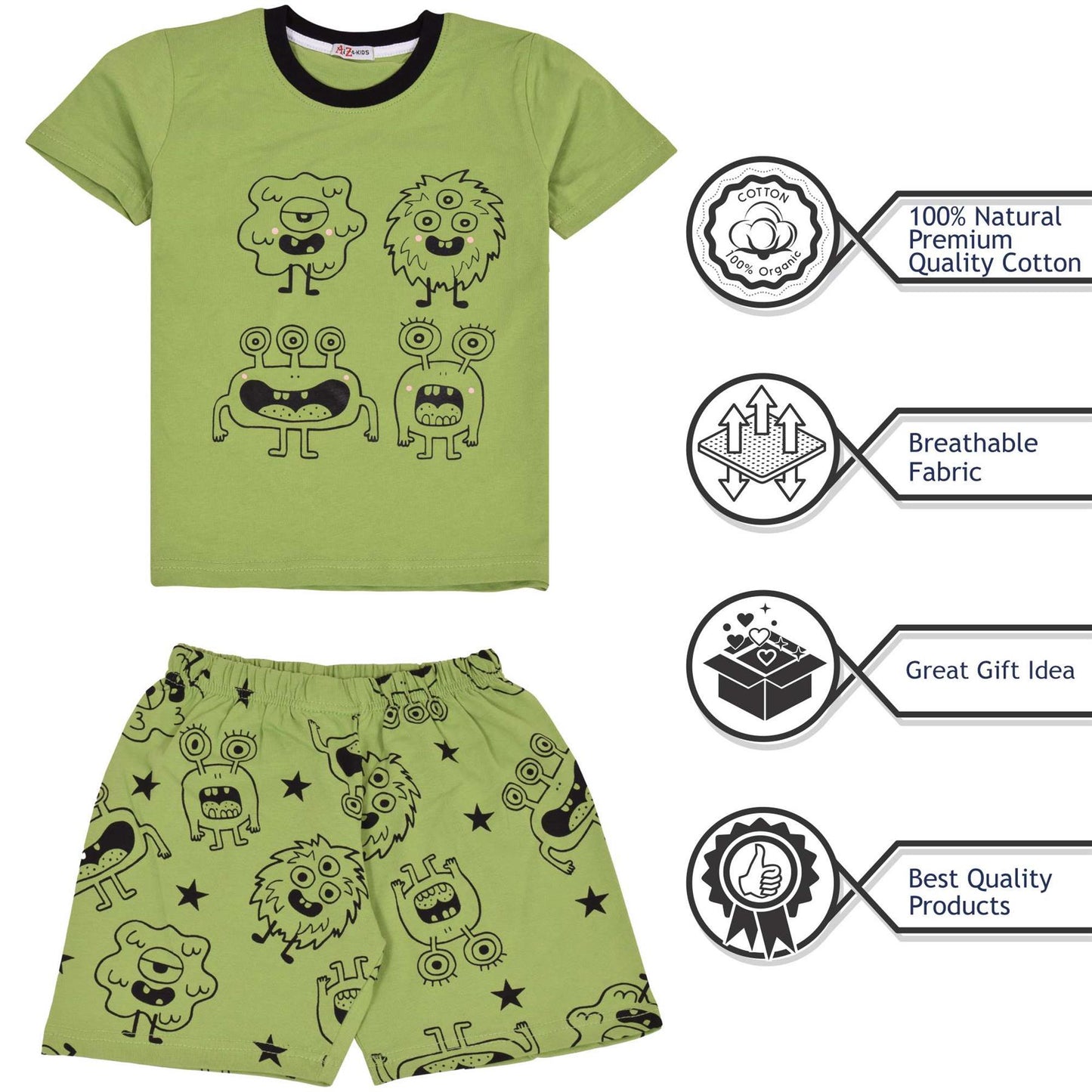 Kids Girls Boys Monster Pyjamas PJs 2 Piece Cotton Set Lounge Suit Age 5-13 Year