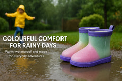 Kids Girls Warm Lined Gradient Rain Boots Waterproof PVC Wellington Winter Shoes