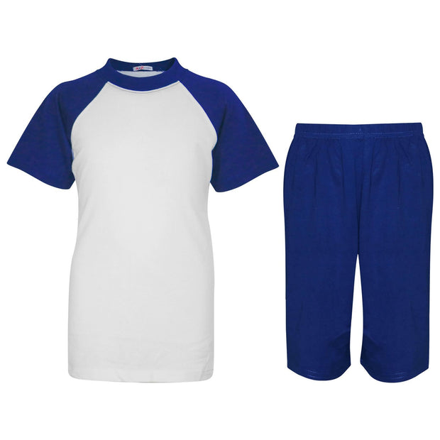 A2Z 4 Kids Raglan Style T Shirt & Shorts Royal Blue Contrast PJS Super Soft Matching Top Bottom Pyjamas Comfy Loungewear Dress Up Outfit Gifts for Children Girls Boys Age 5-13 Years - A2Z 4 Kids