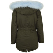Kids Hooded Jacket Girls Fur Parka School Jackets Outwear Coat 5-13 Years